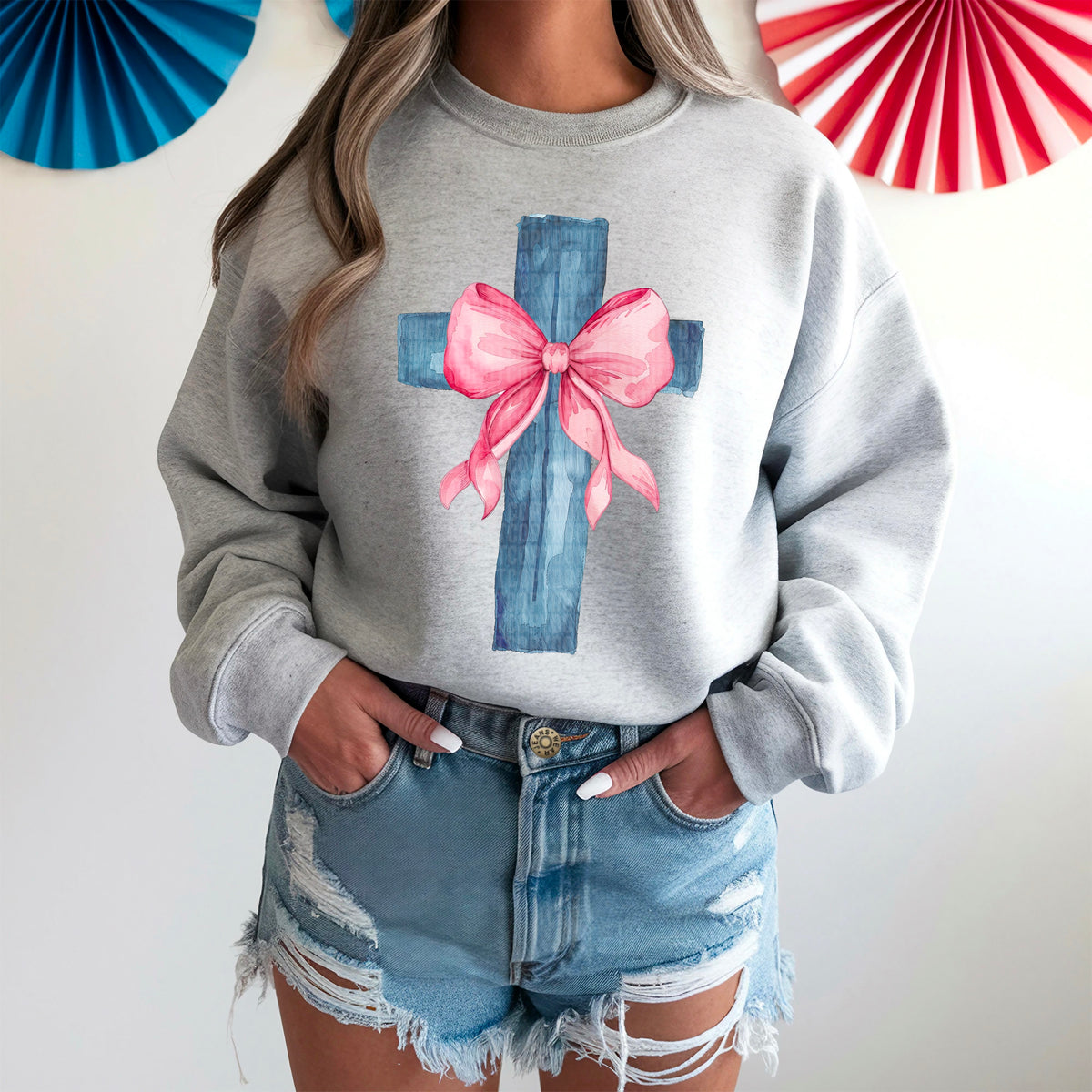 Blue cross pink bow 103848 DTF transfer