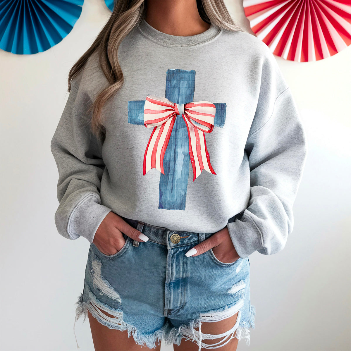 Blue cross striped bow 103824 DTF transfer