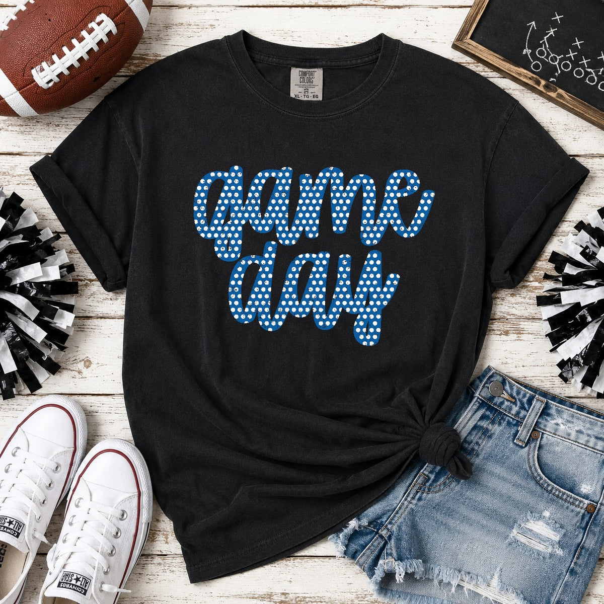 Game Day Blue with Dots (Parker) DTF transfer