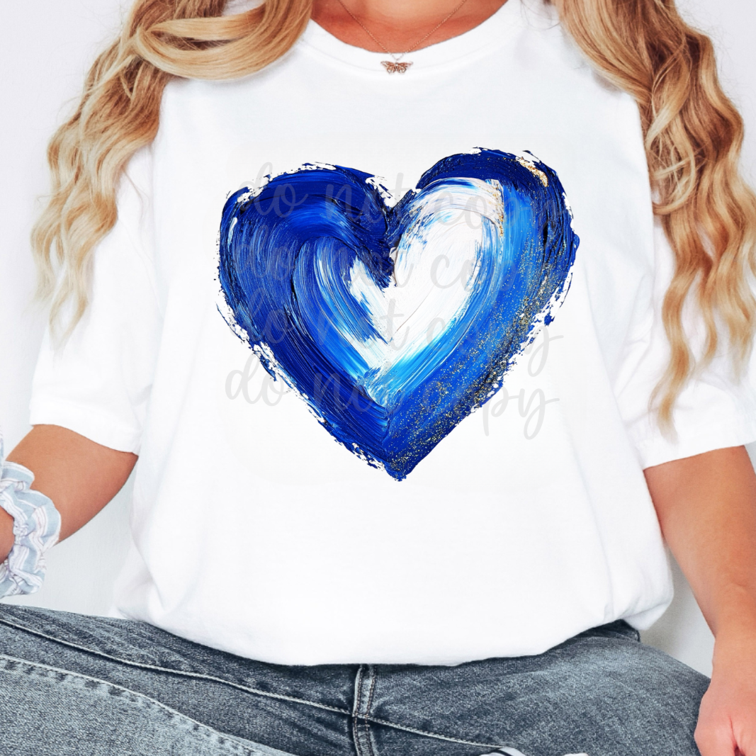 Blue white heart painted (Parker) DTF transfer