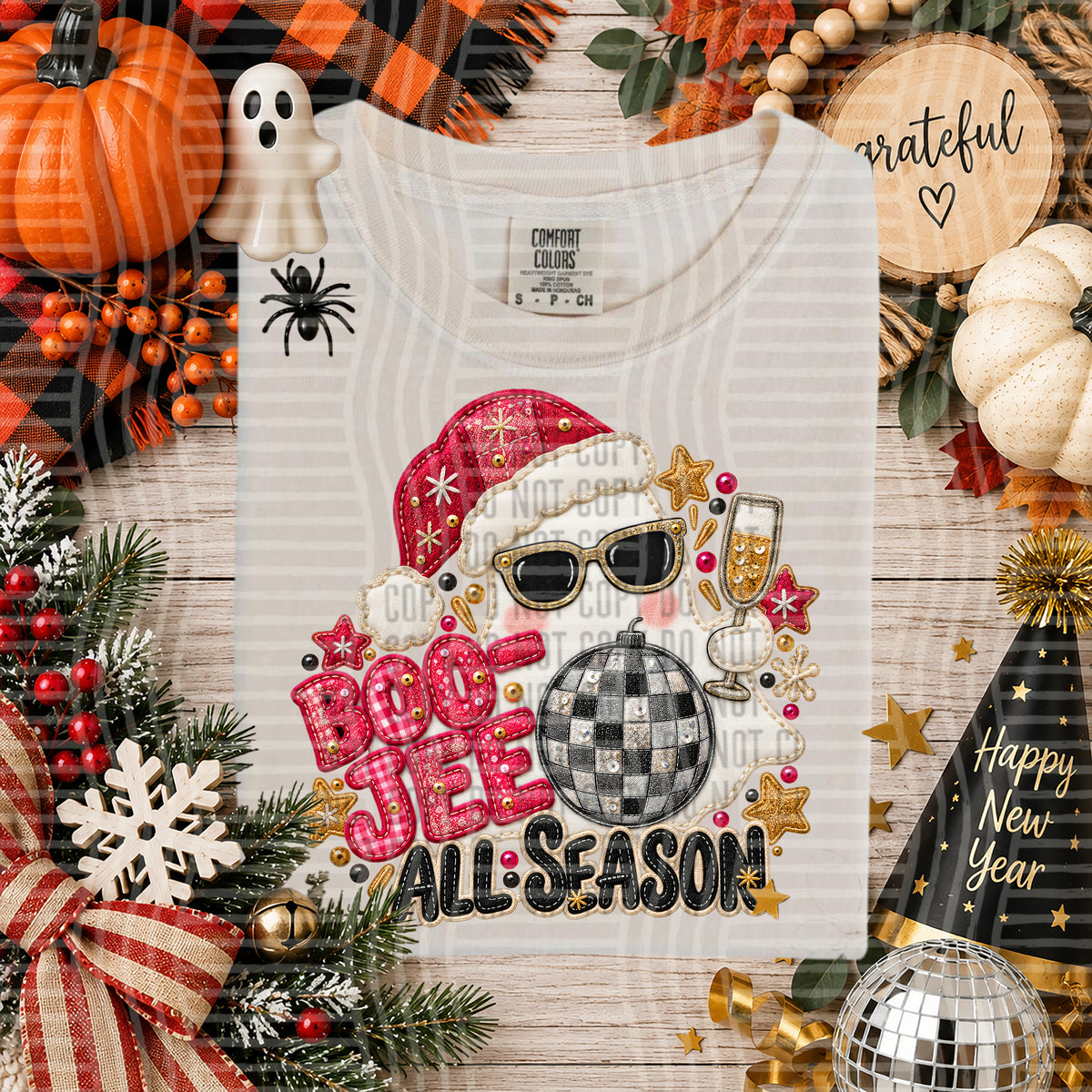 Boo-jee all season ghost disco EMBROIDERED DTF Transfer