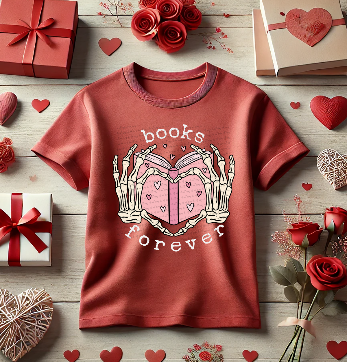 Books Forever Skellie Heart White Font 81448 DTF Transfer