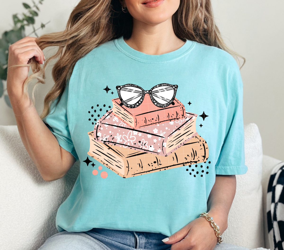 Book stack with glasses (Linda) DTF Transfer