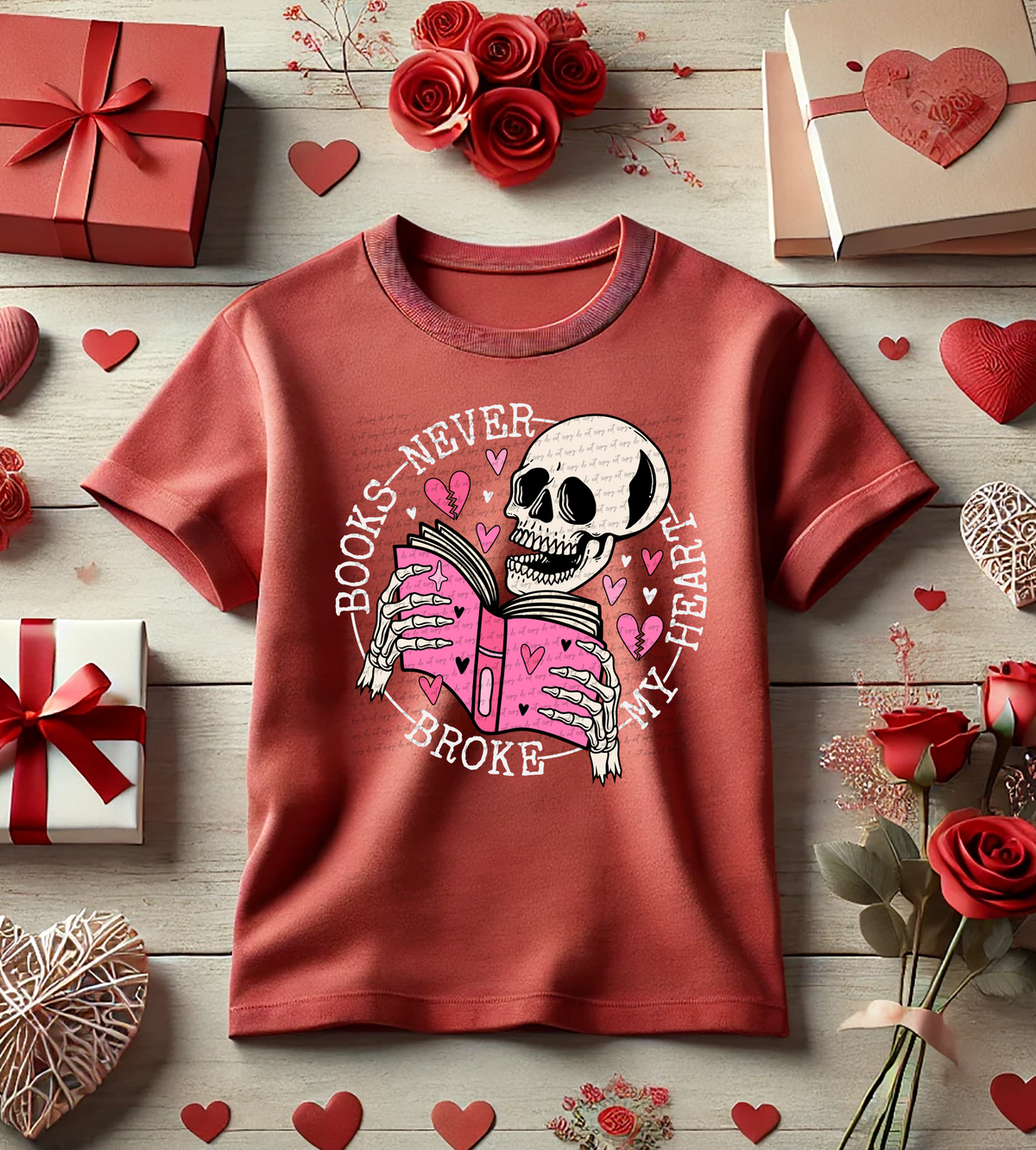 Books Never Broke My Heart Skull White Font 81450 DTF Transfer