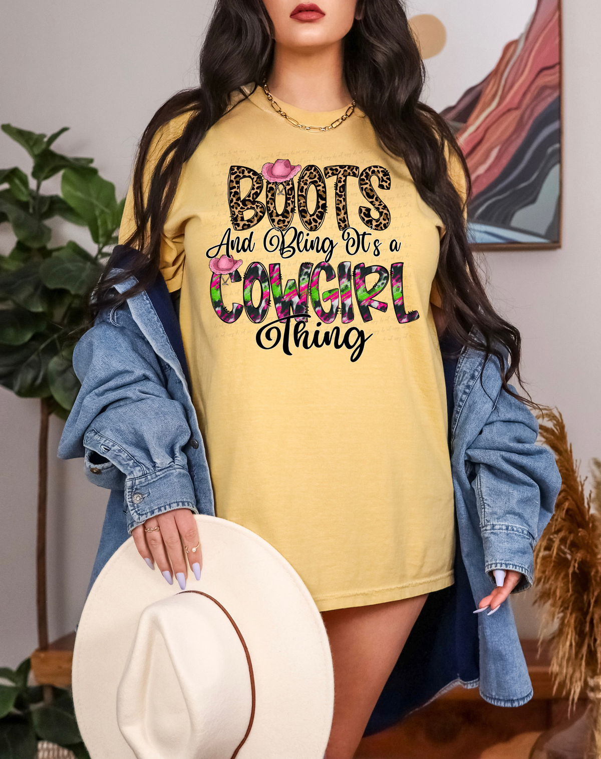 Boots and Bling It's A Cowgirl Thing Leopard and Multi Font 116217 DTF Transfer