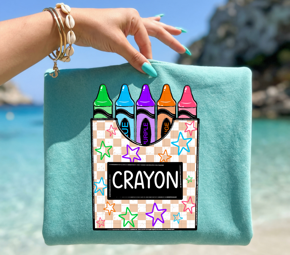 Crayons checkered and stars (Linda) DTF Transfer