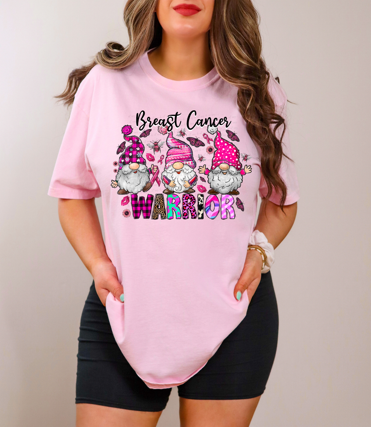 Breast Cancer Warrior Trio Gnome with Multi Font 116218 DTF Transfer