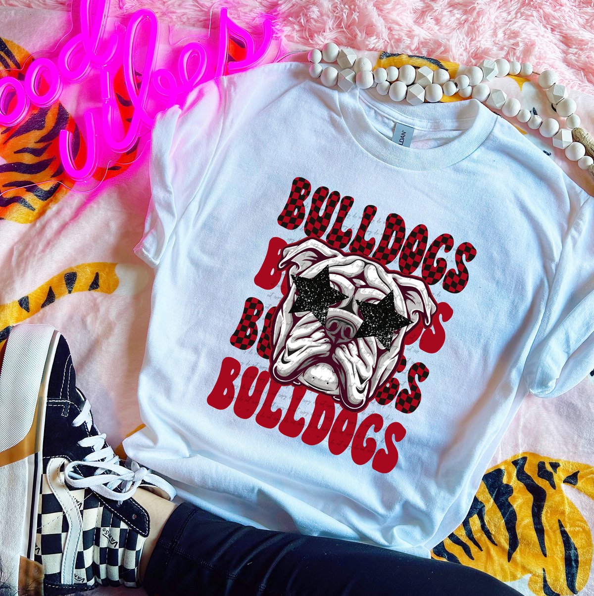 Bulldogs Stacked Checkered Black Red 59232 DTF transfer