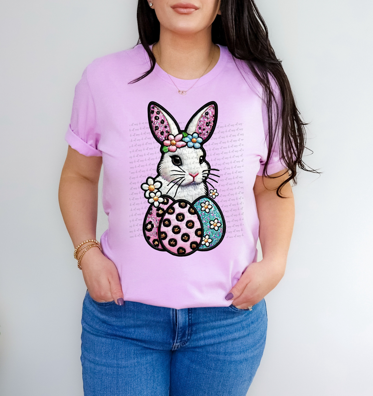 Bunny With Triple Eggs Faux Embroidery 81976 DTF Transfer