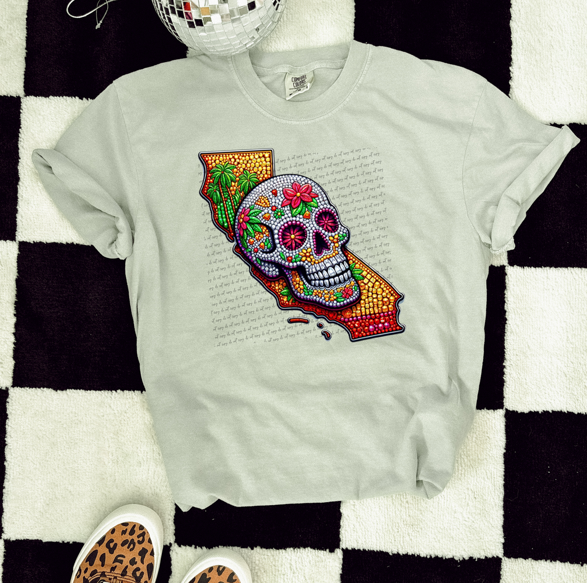 California Skull Rhinestone 42460 DTF transfer