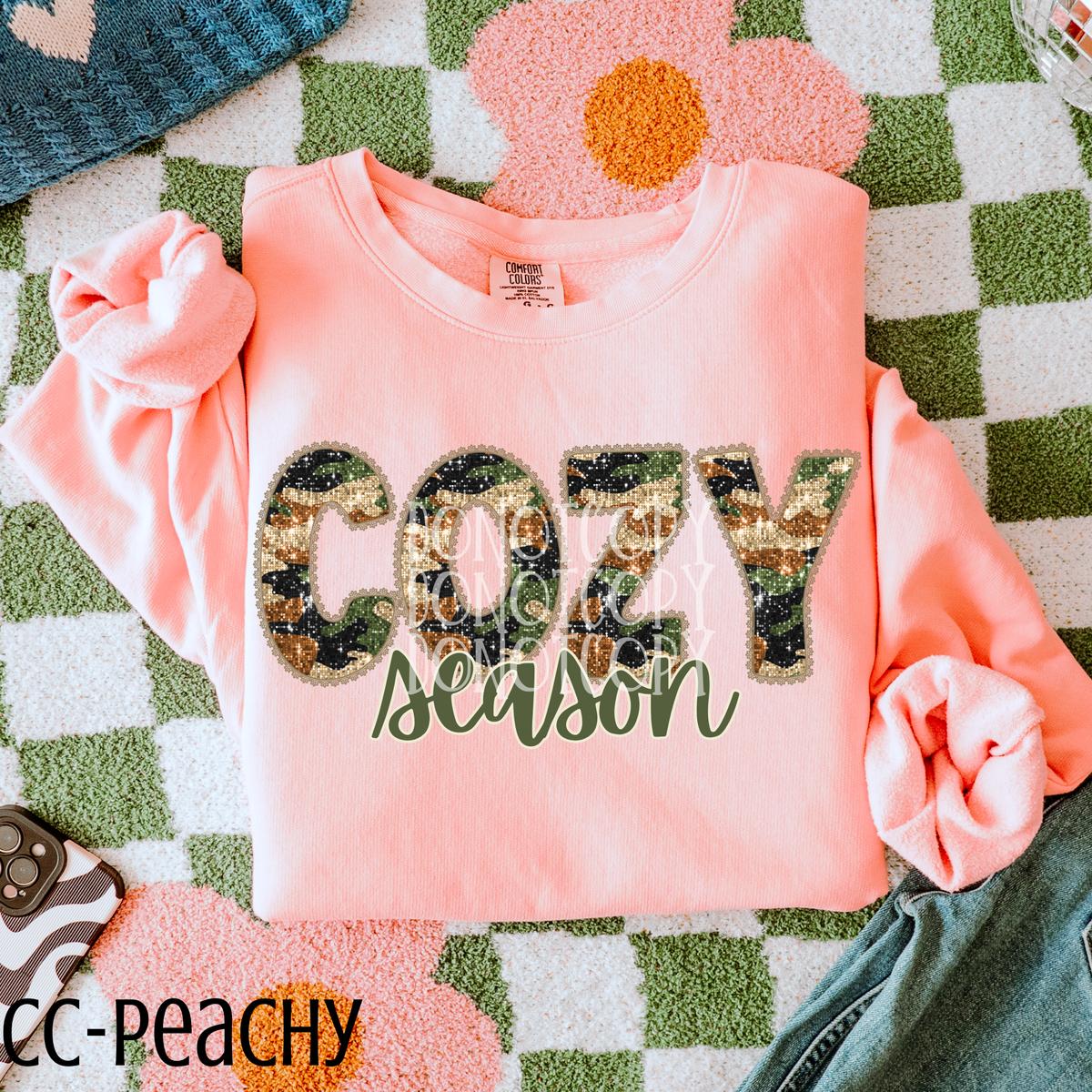 cozy season camo print CSG DTF transfer