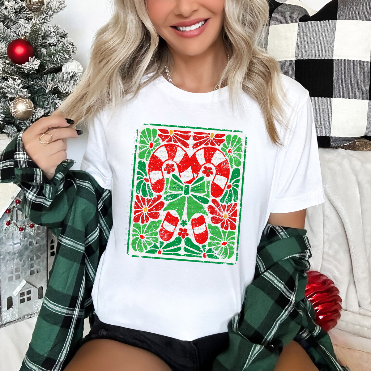 Candy Cane Boho Floral Distressed 59834 DTF Transfer