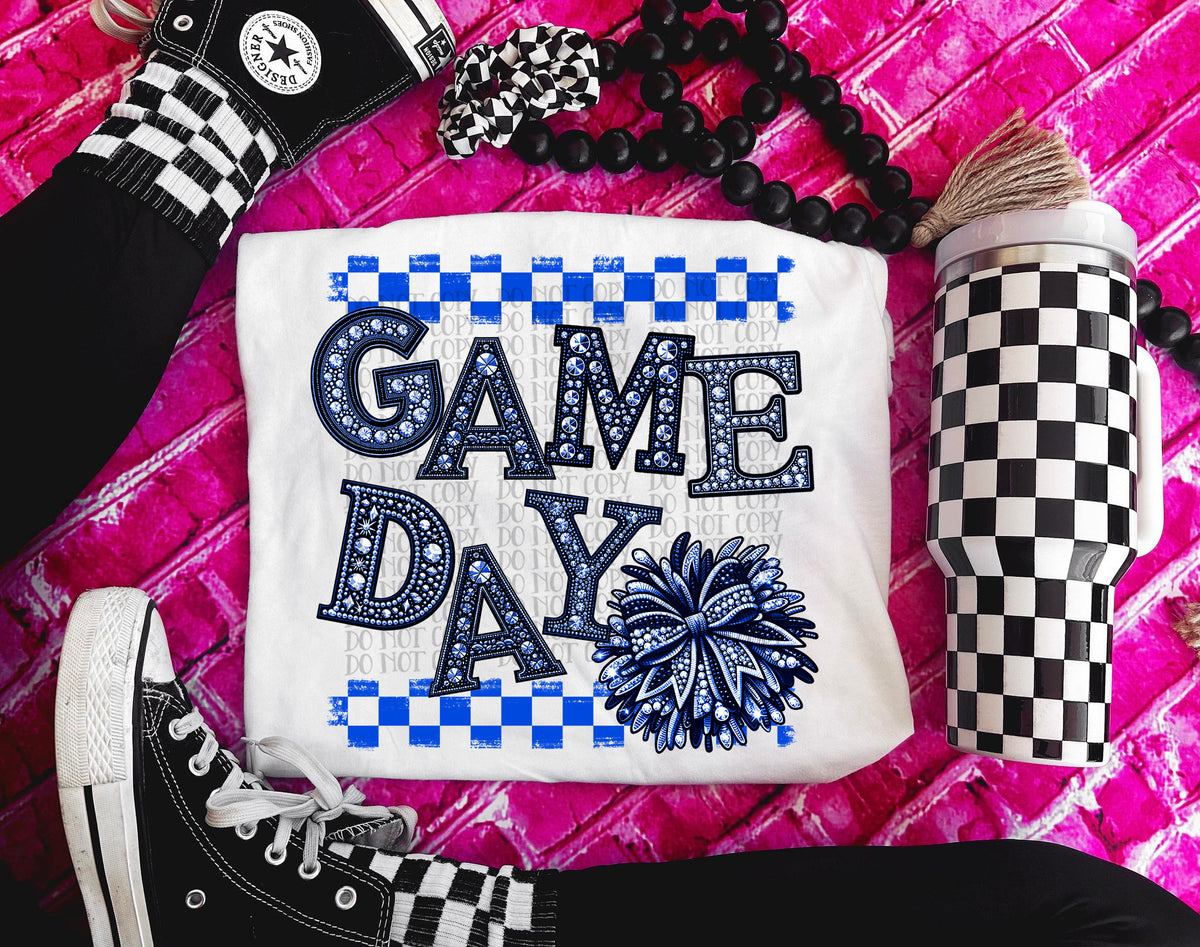 Game Day Pom Pom BLUE Bedazzle (Caplinger) DTF transfer