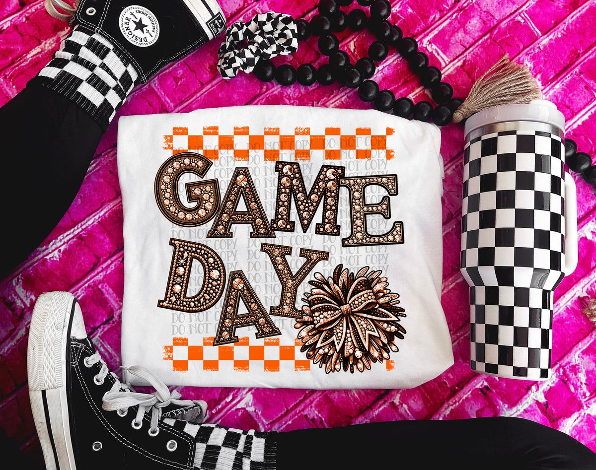 Game Day Pom Pom ORANGE Bedazzle (Caplinger) DTF transfer
