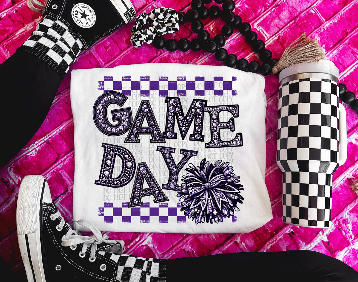 Game Day Pom Pom PURPLE Bedazzle (Caplinger) DTF transfer