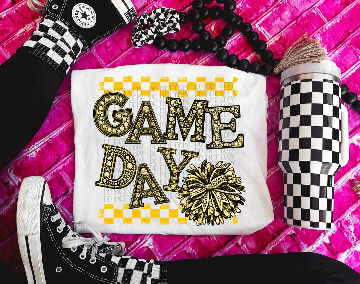 Game Day Pom Pom YELLOW Bedazzle (Caplinger) DTF transfer