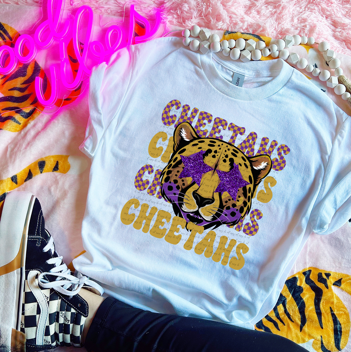 Cheetahs Word Stacked Checkered Mascot 59236 DTF transfer
