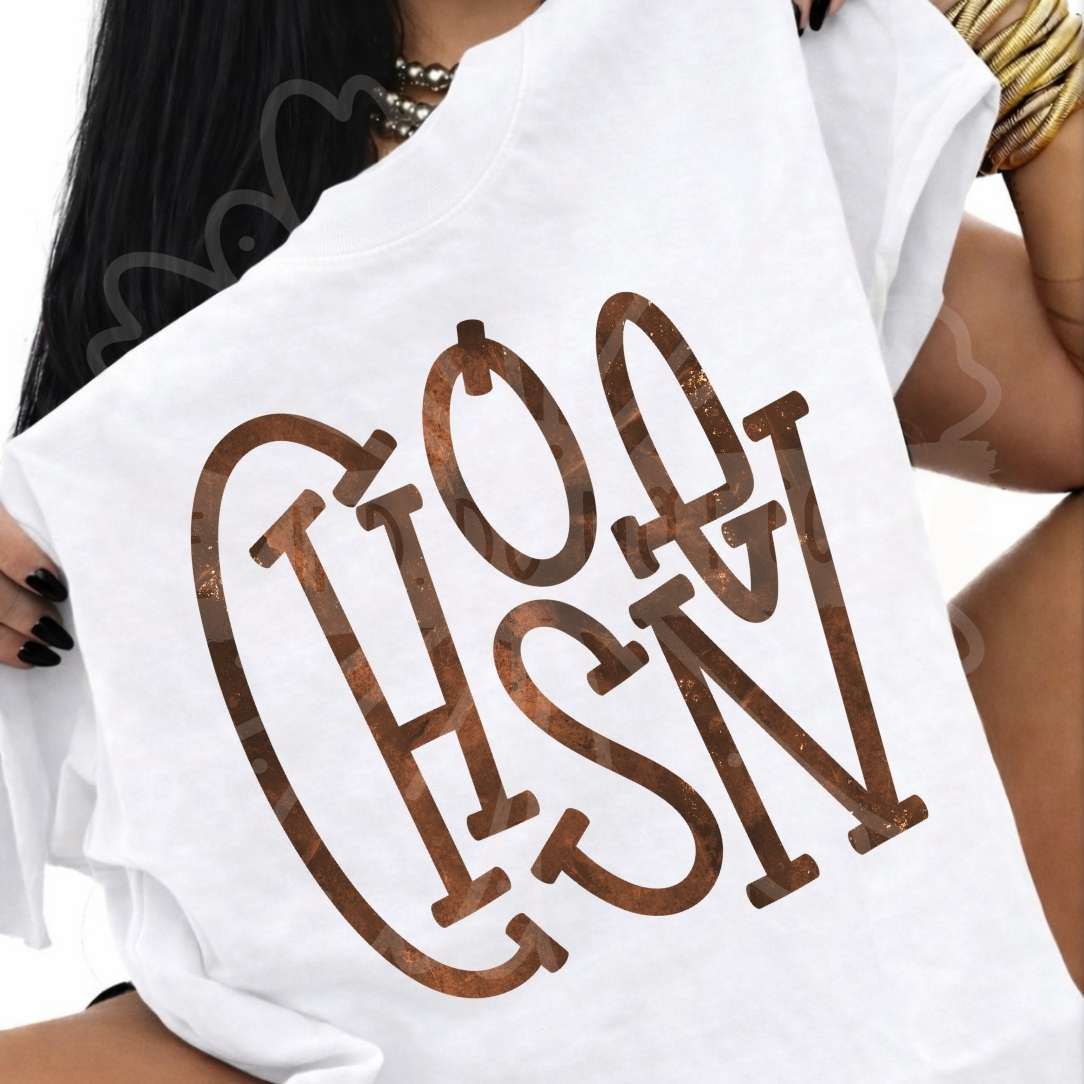 Chosen brown font (Vehement) DTF transfer