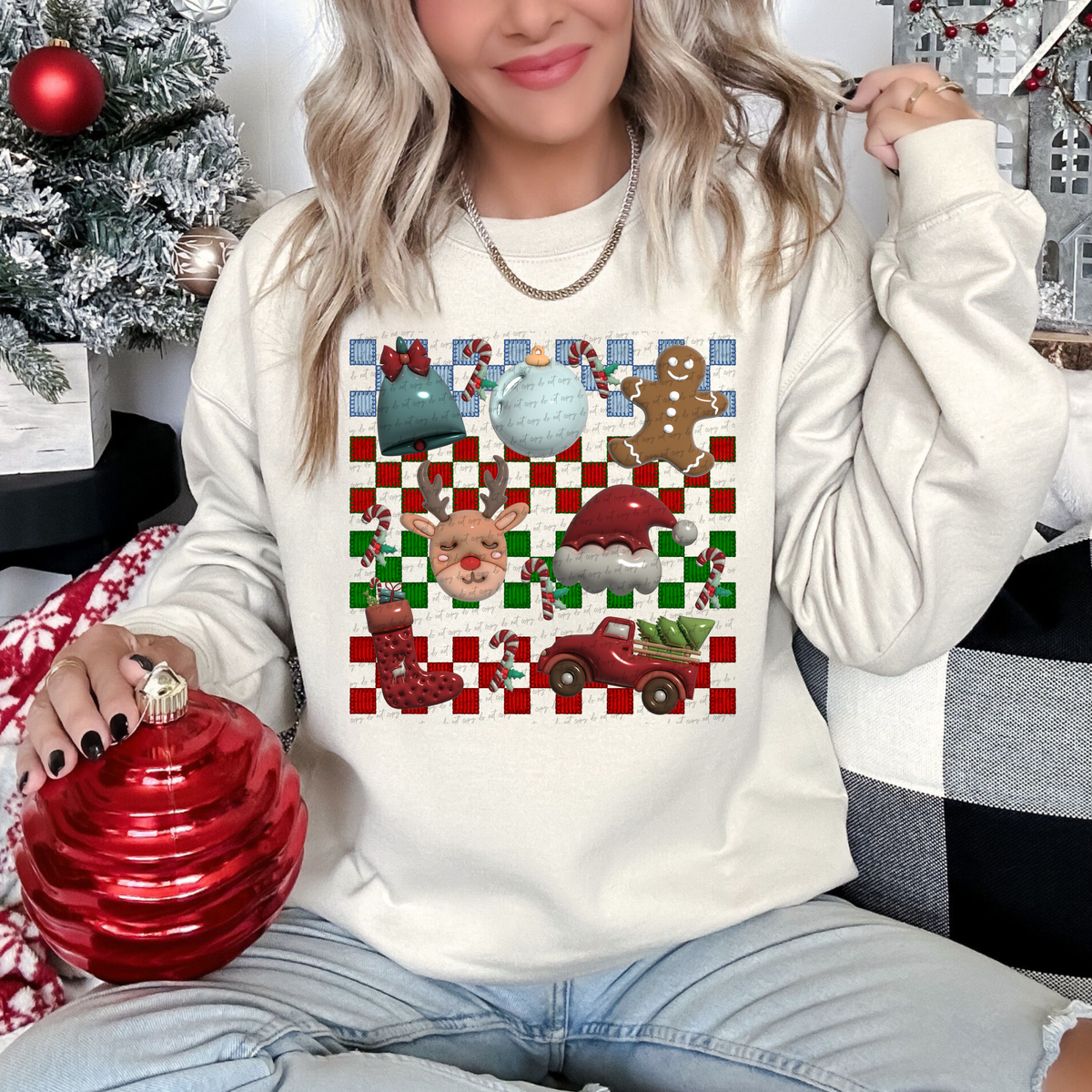 Christmas Things Bubble Style Faux Embroidery Checker 111920 DTF transfer