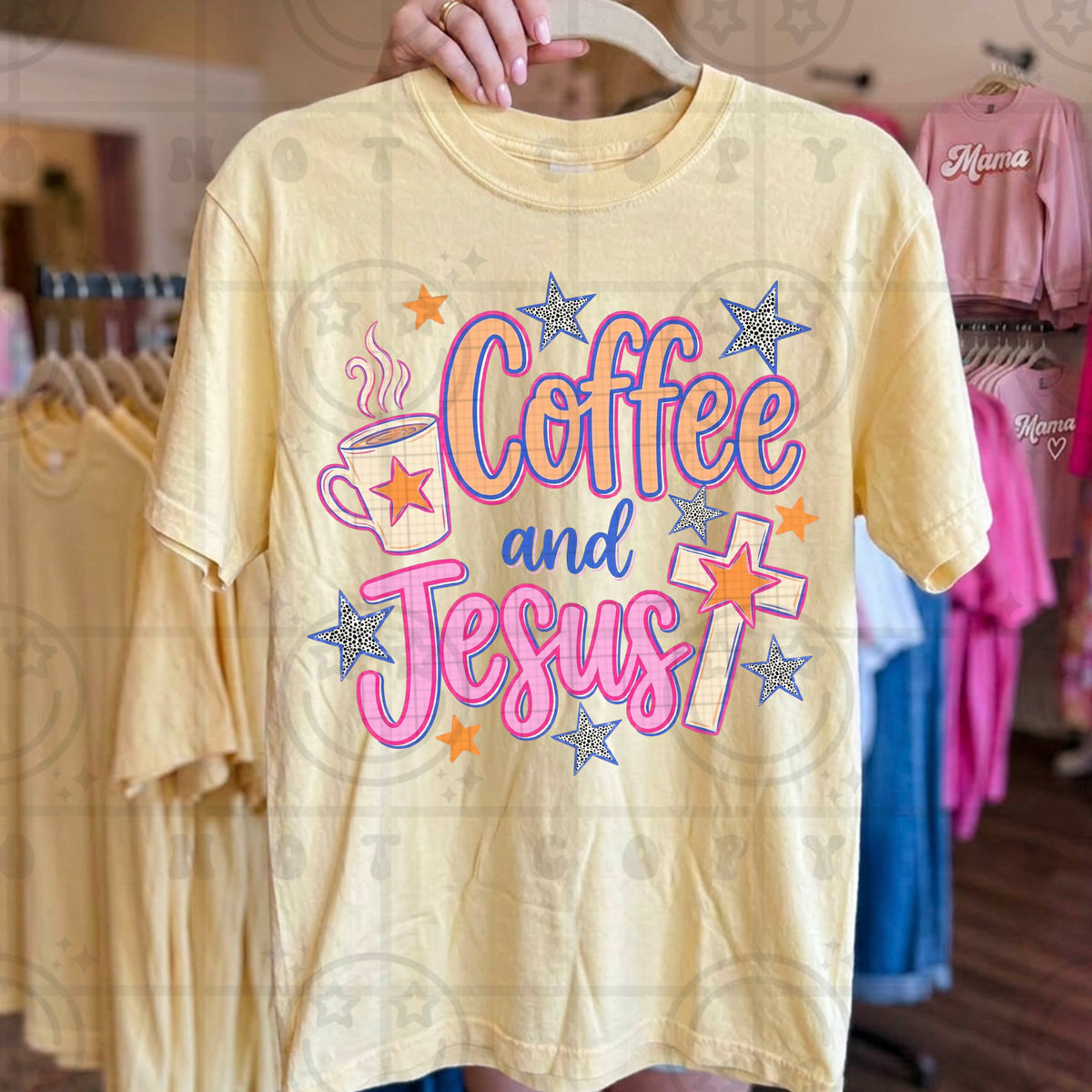 Coffee and Jesus leopard filled stars (HW) DTF Transfer