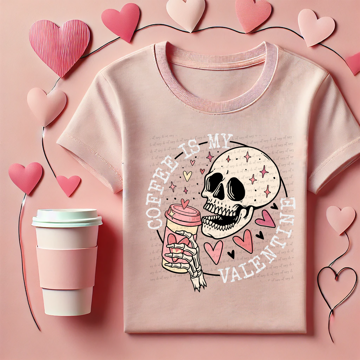 Coffee Is My Valentine Full Color Black Circle Outline White Font 81456 DTF Transfer
