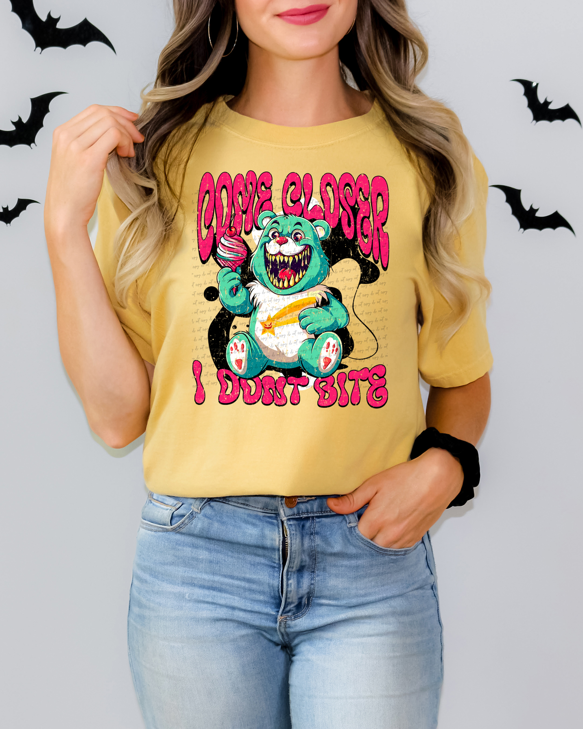 Come Closer I Don't Bite Scary Bear 59241 DTF transfer