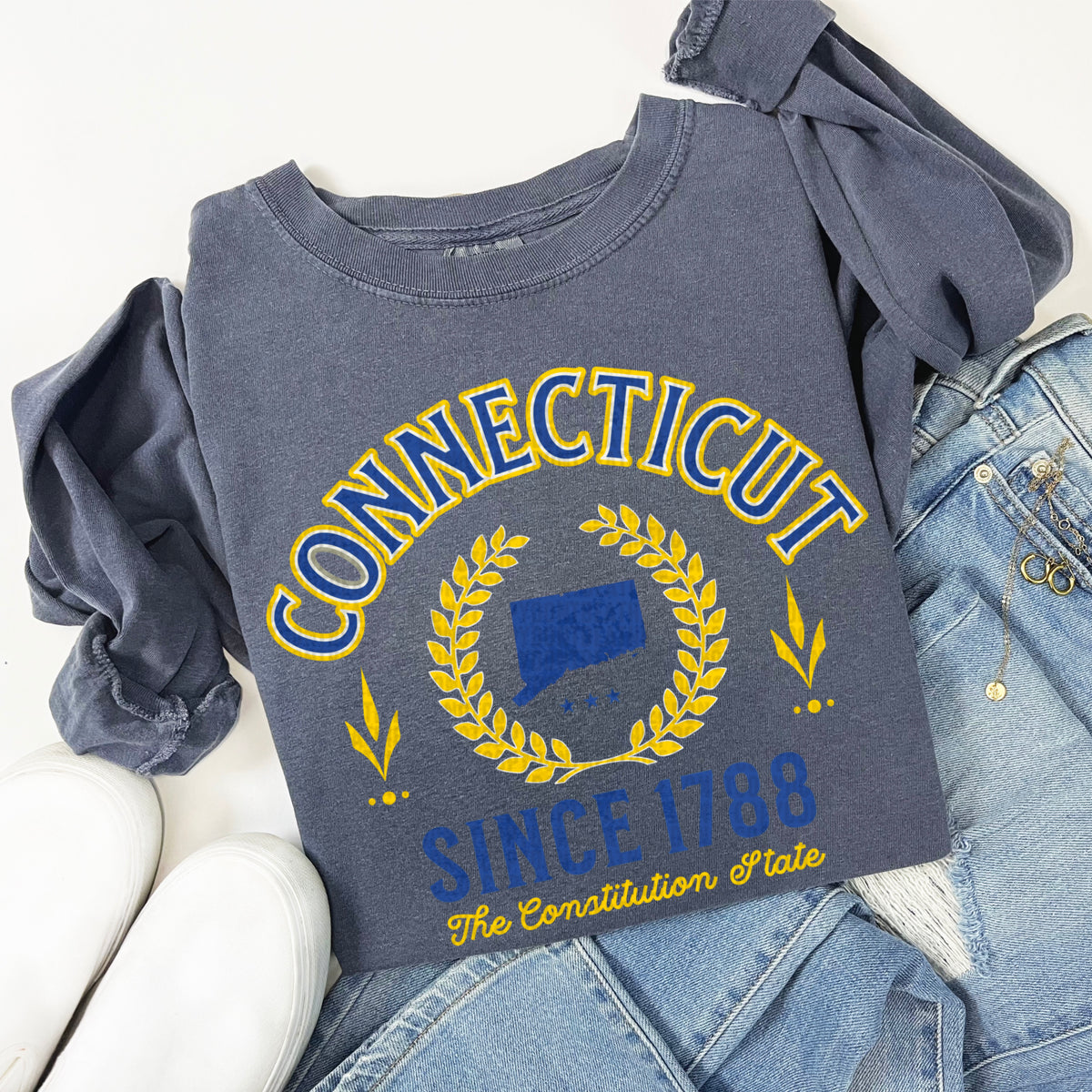 Connecticut Varsity Letters BLUE and YELLOW 105154 DTF transfer