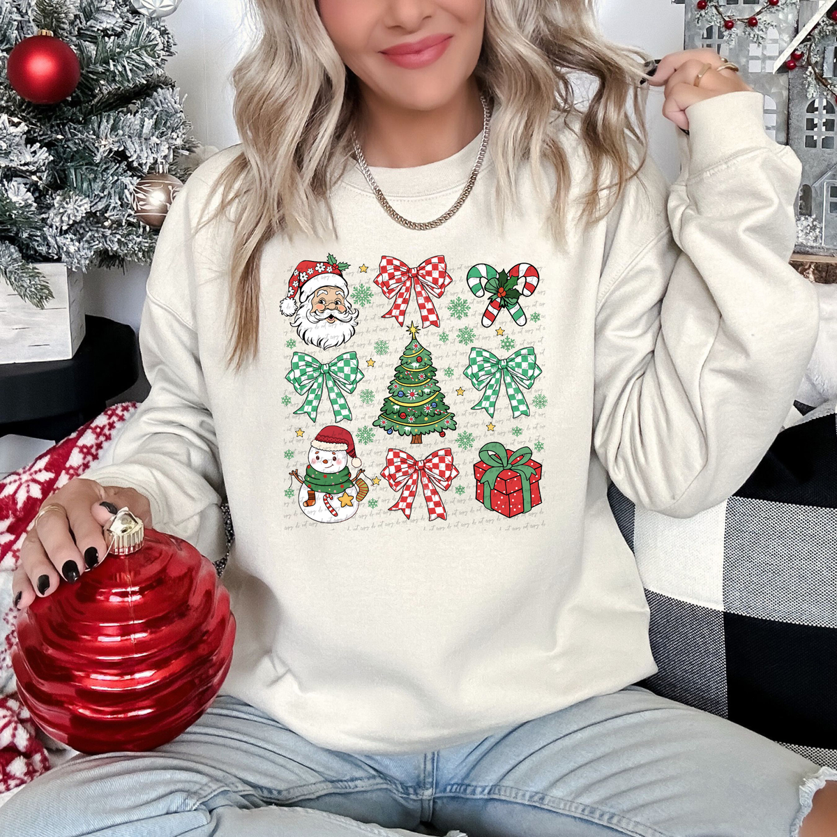 Coquette Christmas Grid Green Snowflakes 69794 DTF transfer