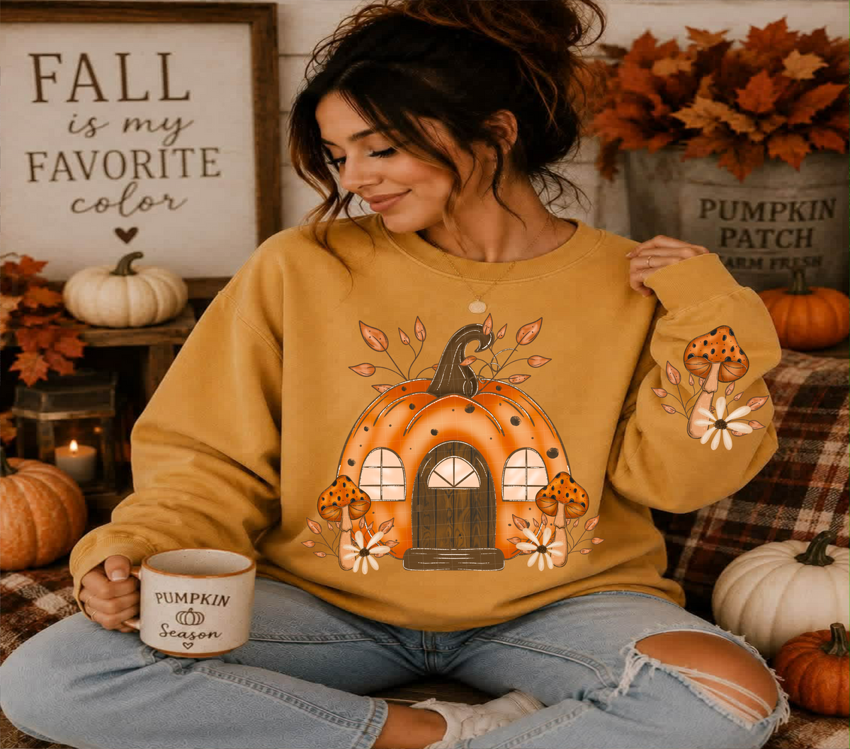 Cottage pumpkin house (FRONT ONLY) (Linda) DTF Transfer