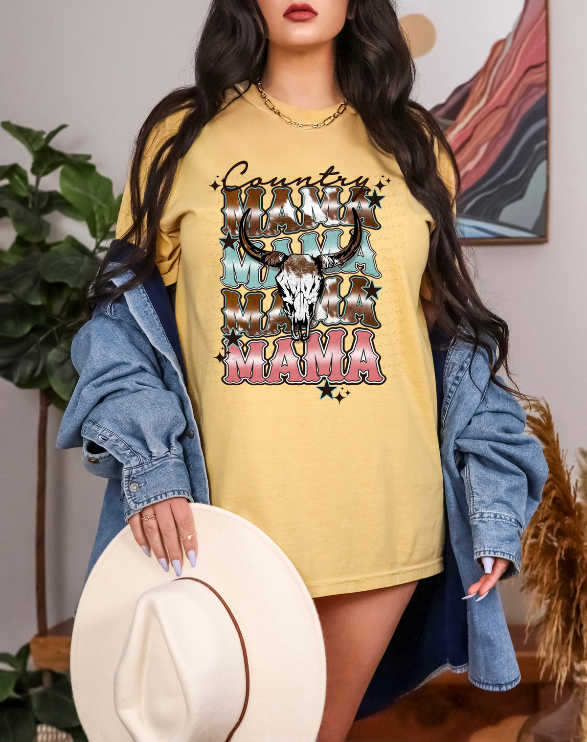 Country Mama Stacked Bull Skull 116286 DTF Transfer