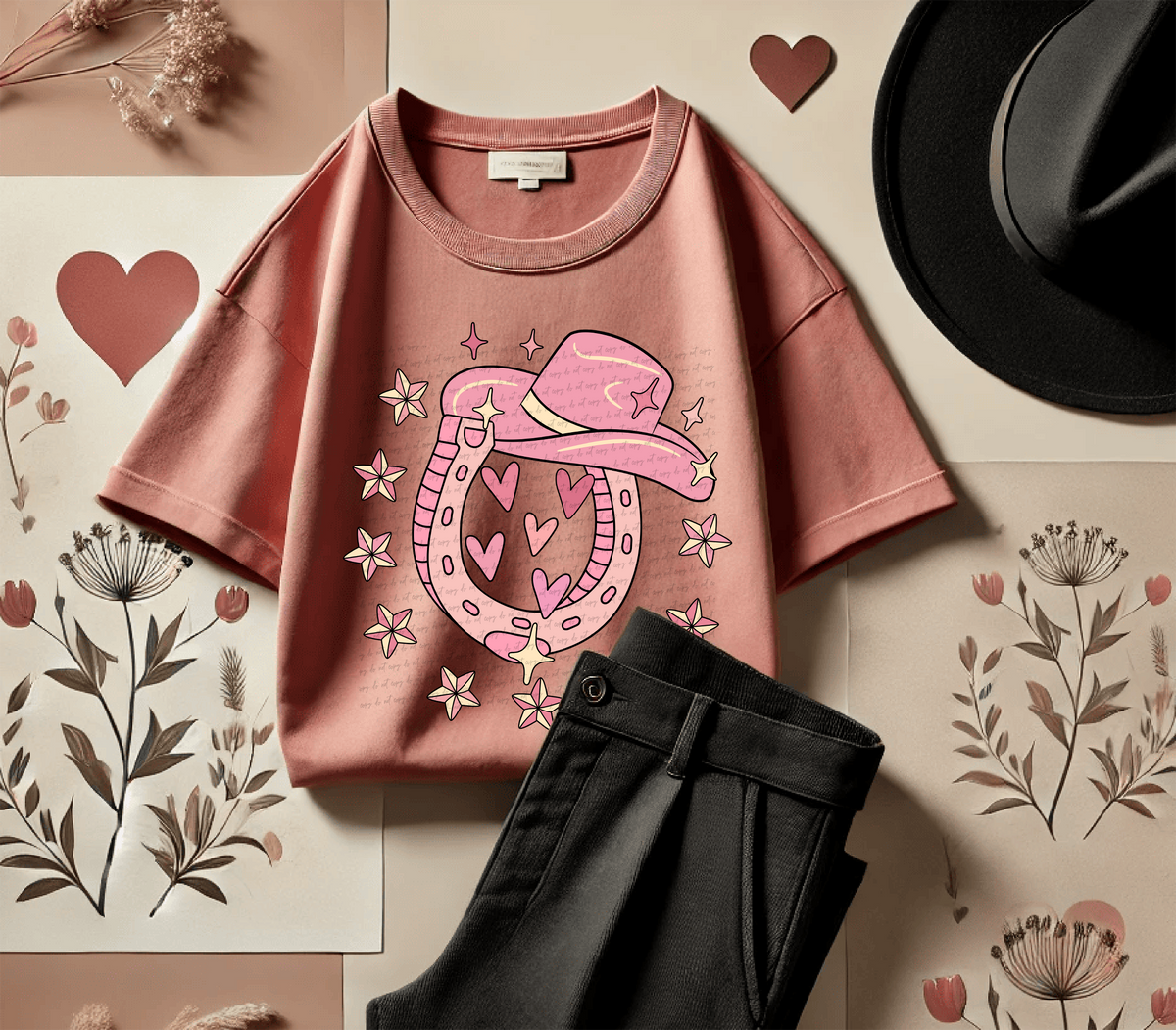 Cowboy Horseshoe Hearts Pink 81697 DTF Transfer