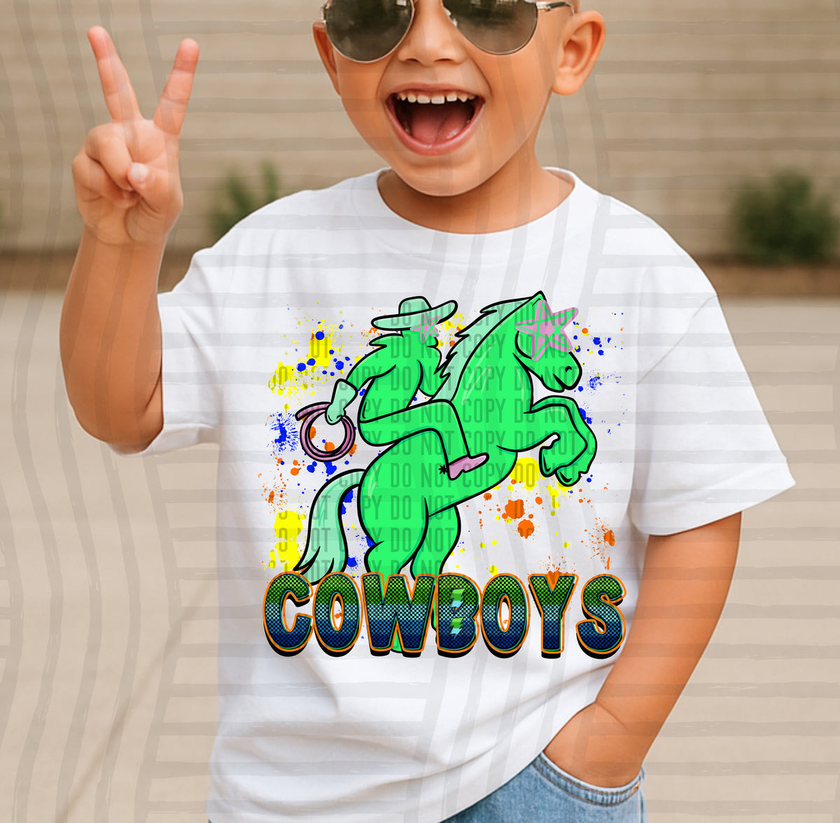 cow boys paint splatter boy blue green and yellow (Caplinger) DTF Transfer