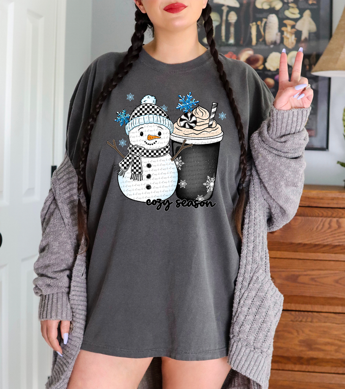 Cozy Season Black Cup Snowman 66083 DTF transfer