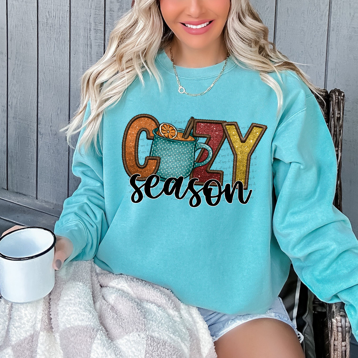 Cozy Season Faux Embroidery Glitter 59925 DTF Transfer