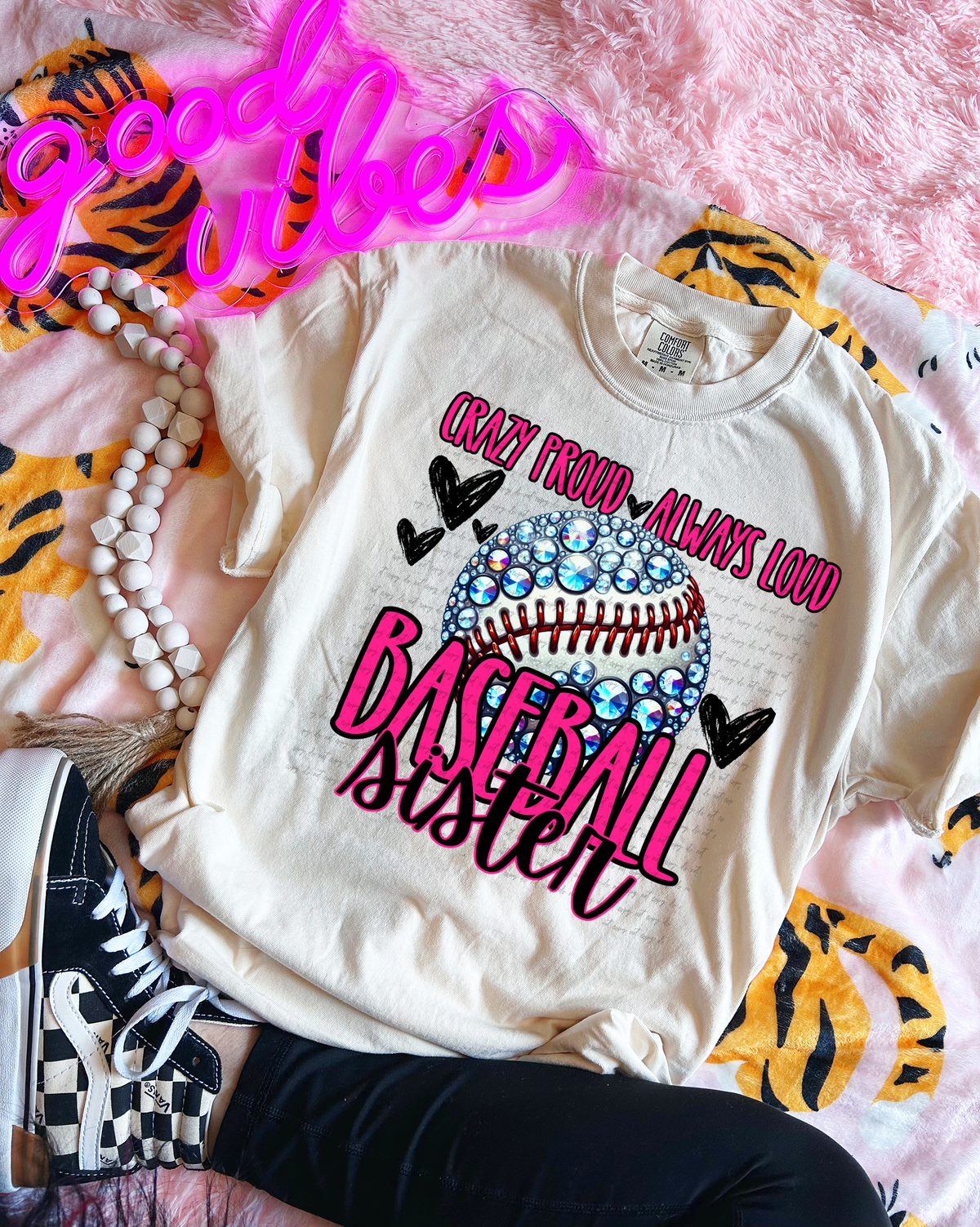 Crazy Proud Always Loud Baseball Sister Rhinestone 57488 DTF transfer