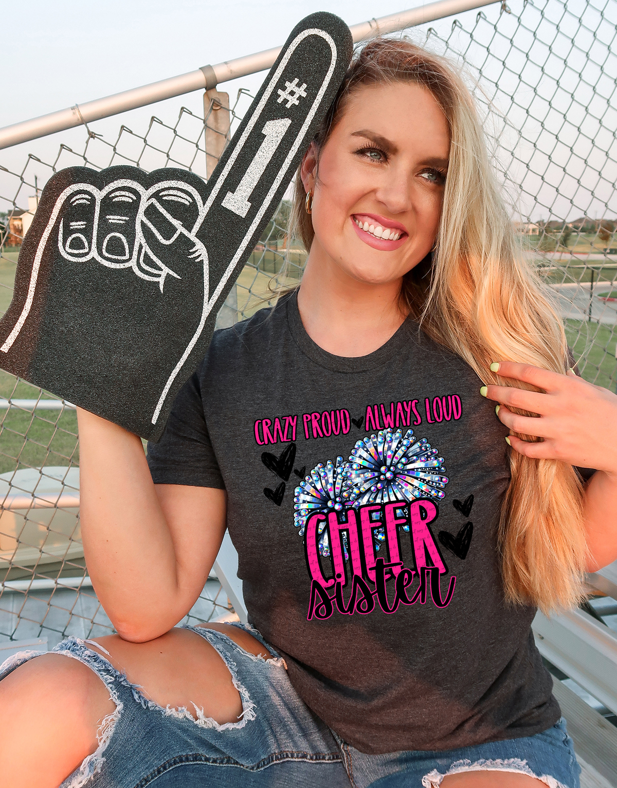 Crazy Proud Always Loud Cheer Sister Rhinestone 57493 DTF transfer