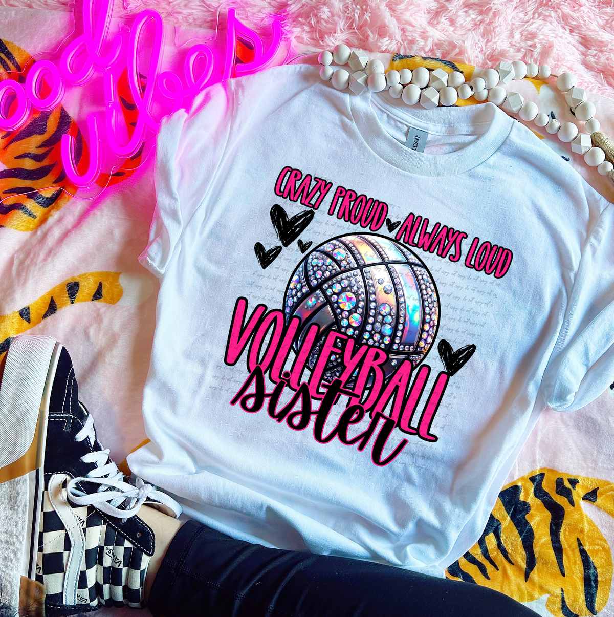 Crazy Proud Always Loud Volleyball Sister Rhinestone 57502 DTF transfer