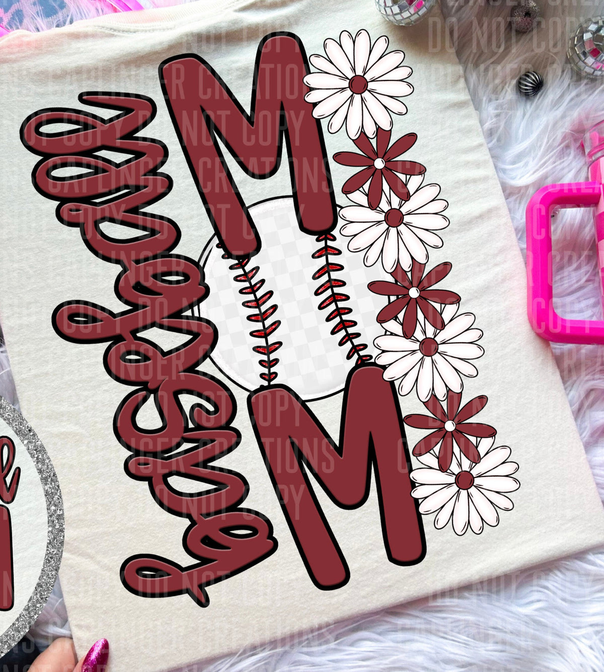 Baseball Mom Crimson Floral BACK PRINT (Caplinger) DTF transfer