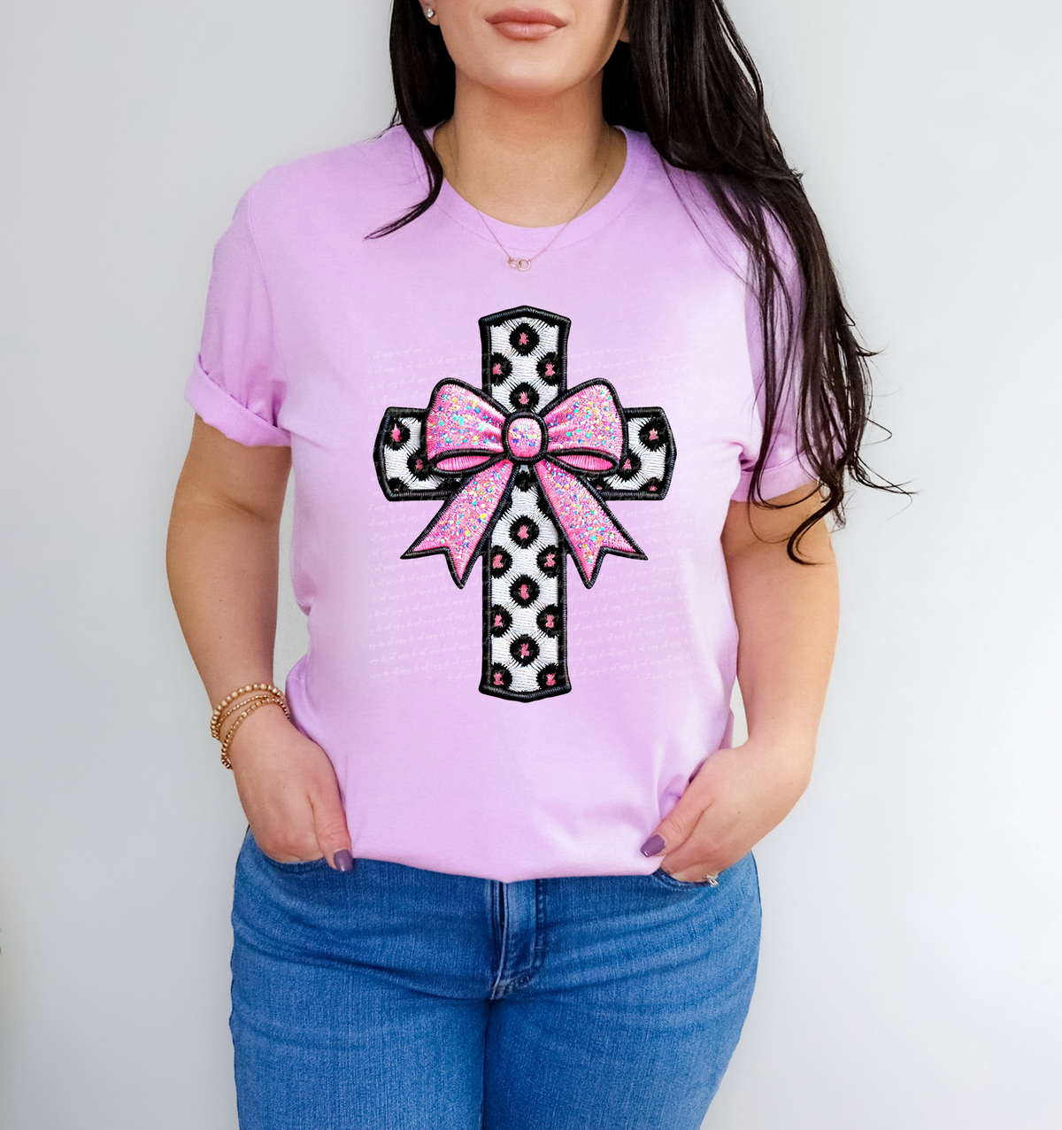 Cross With Bow Faux Embroidery 81985 DTF Transfer