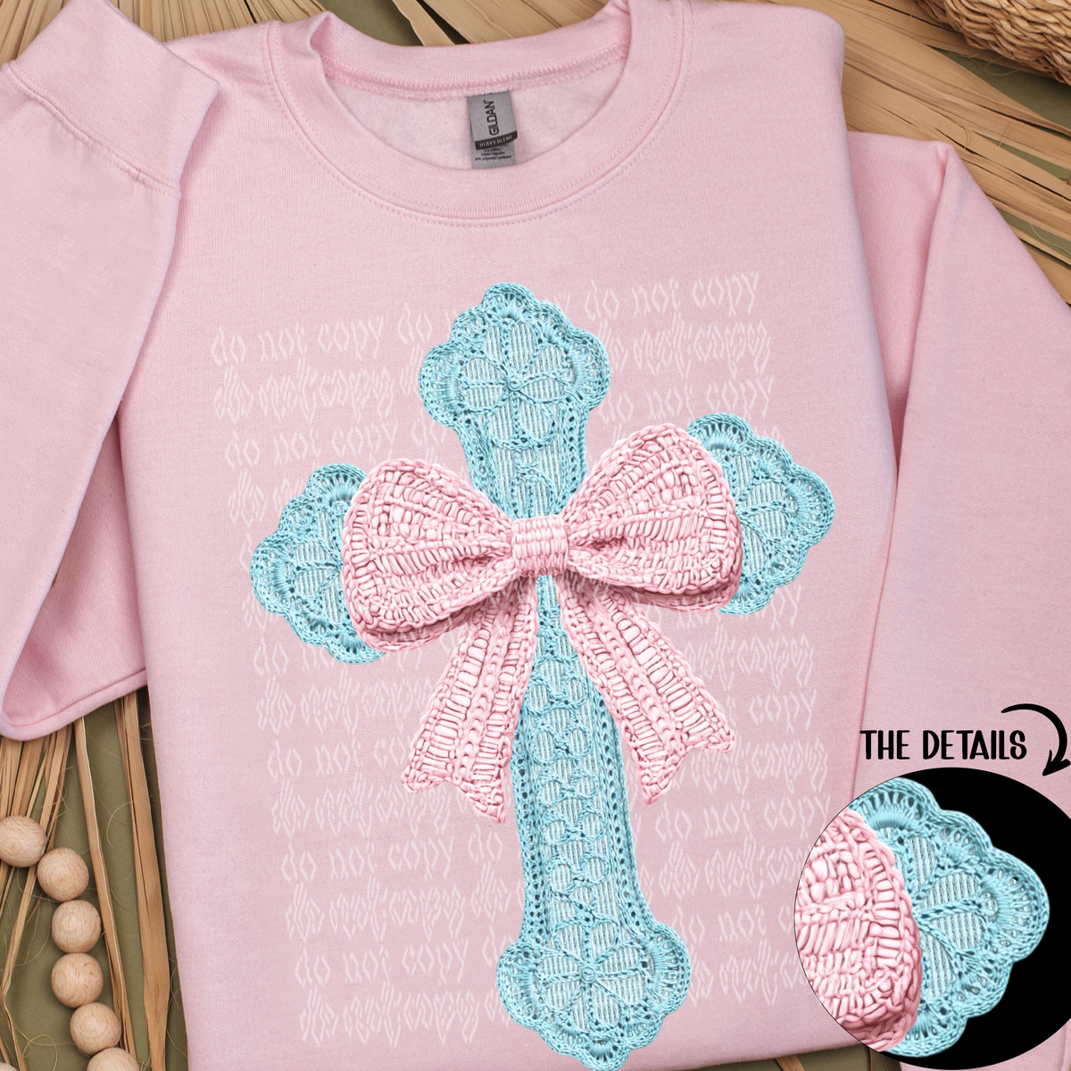 Blue lace cross pink bow TTD DTF transfer