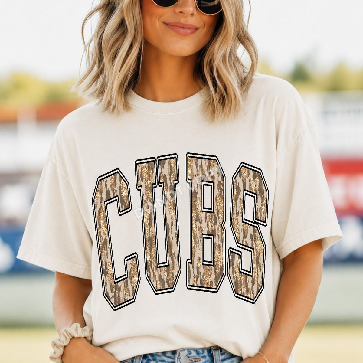 Cubs leopard and gold arched (Parker) DTF transfer