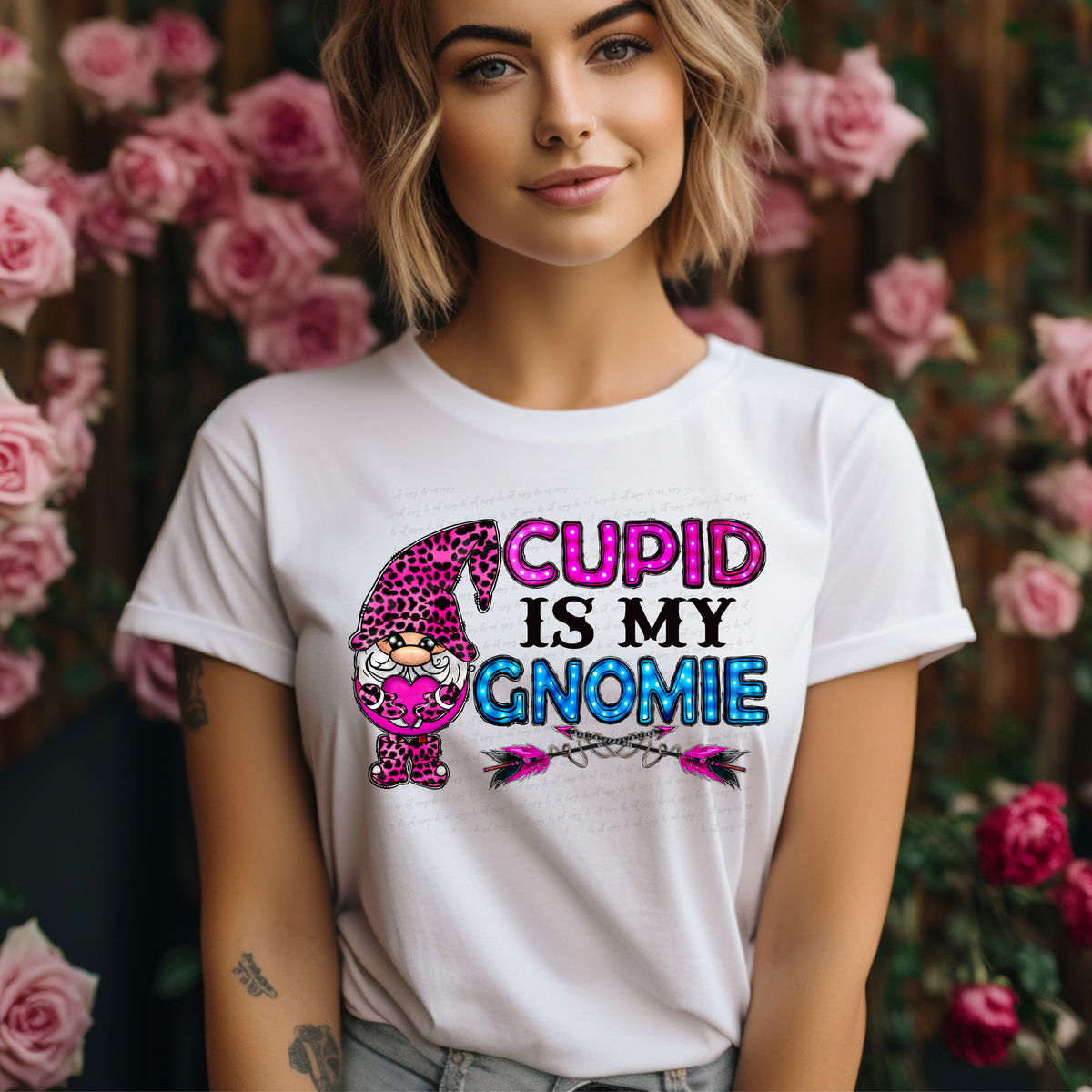 Cupid Is My Gnomie Pink Leopard Print 116221 DTF Transfer