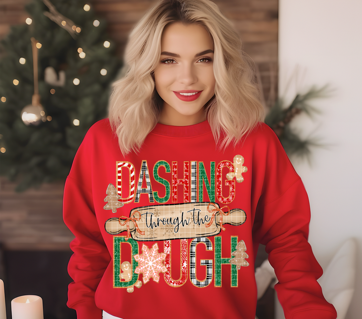 Dashing through the dough rolling pin and gingerbread men (Linda) DTF Transfer