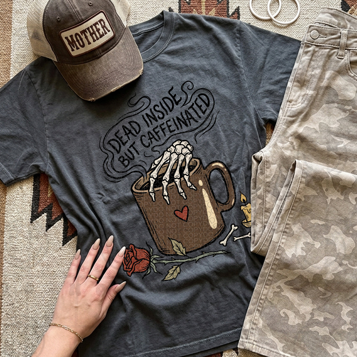 Dead inside but caffeinated skull hand (HW) DTF Transfer