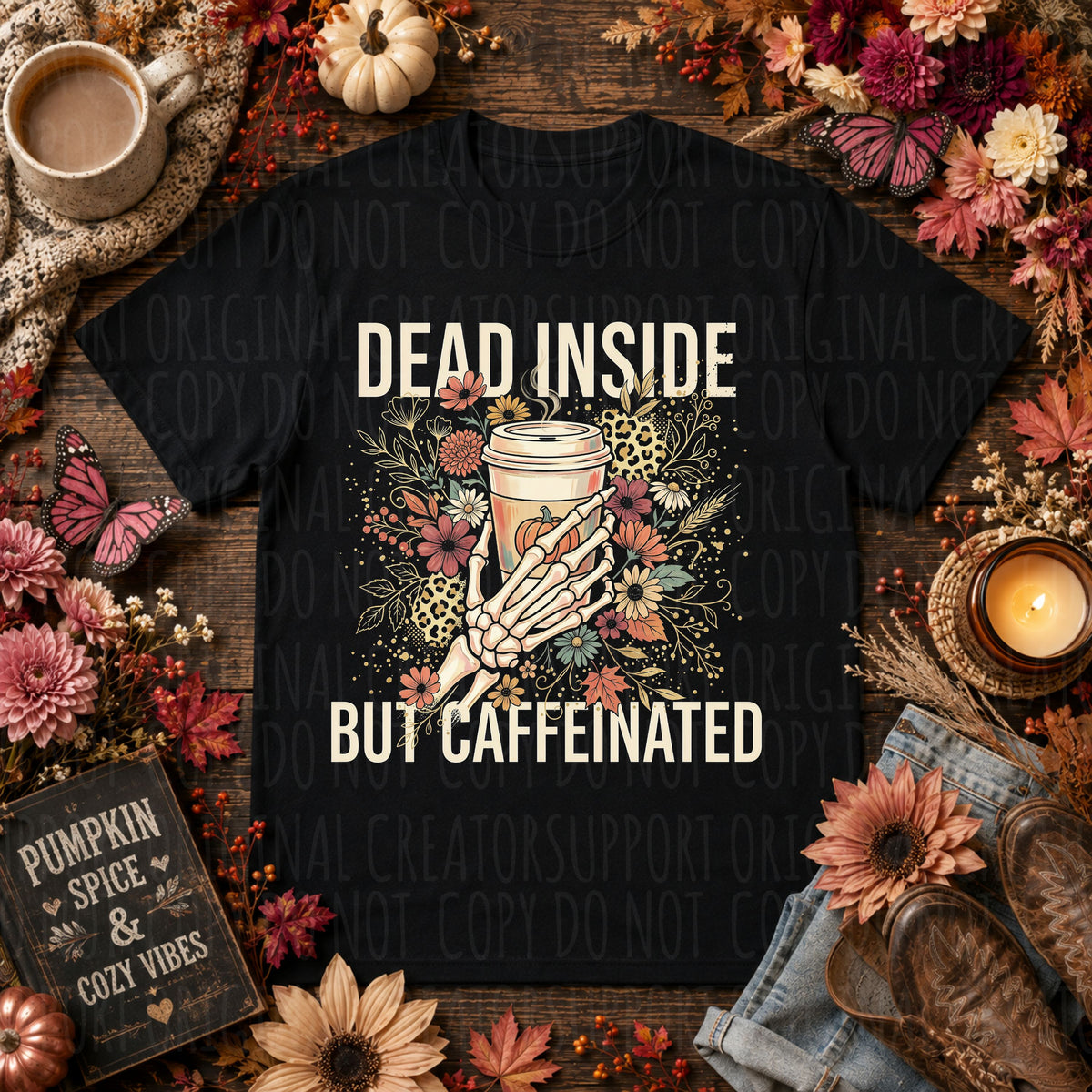 Dead inside but caffeinated pumpkin spice latte (Starlight) DTF Transfer
