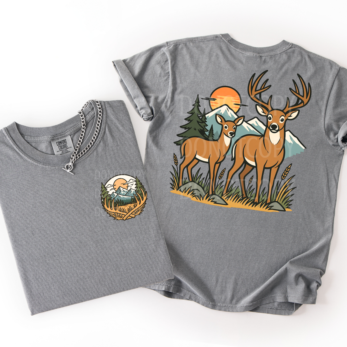 Deer antlers circle mountain scene (FRONT ONLY) (CSG) DTF Transfer