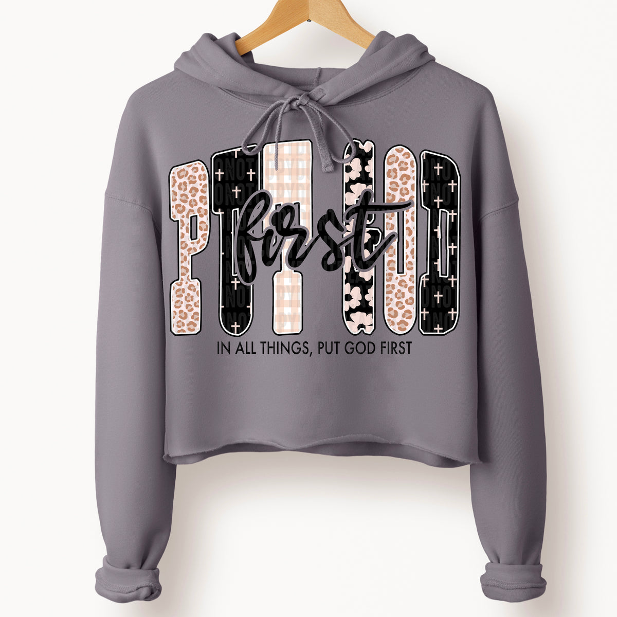 Put god first black text 111268 DTF transfer