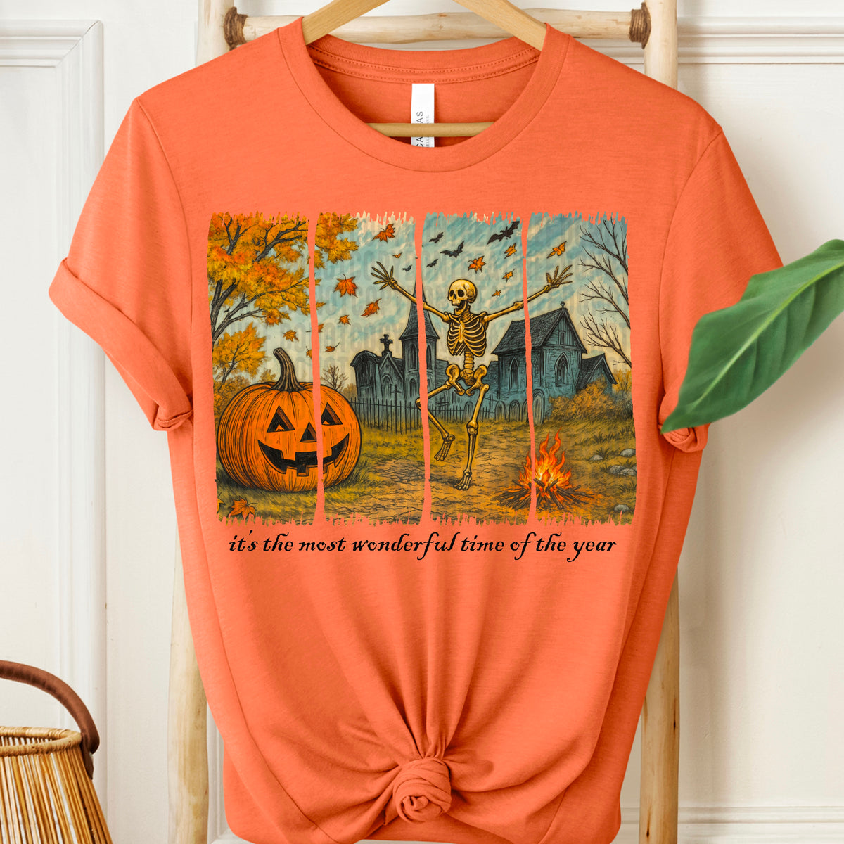 its the most wonderful time of the year pumpkin and skeleton brush strokes 111148 DTF transfer