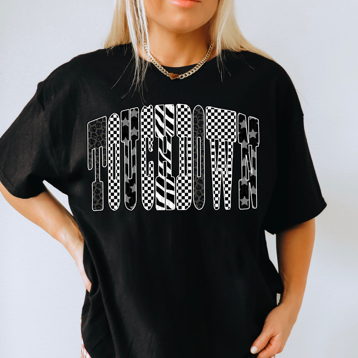 touch down checkered striped font DTF transfer