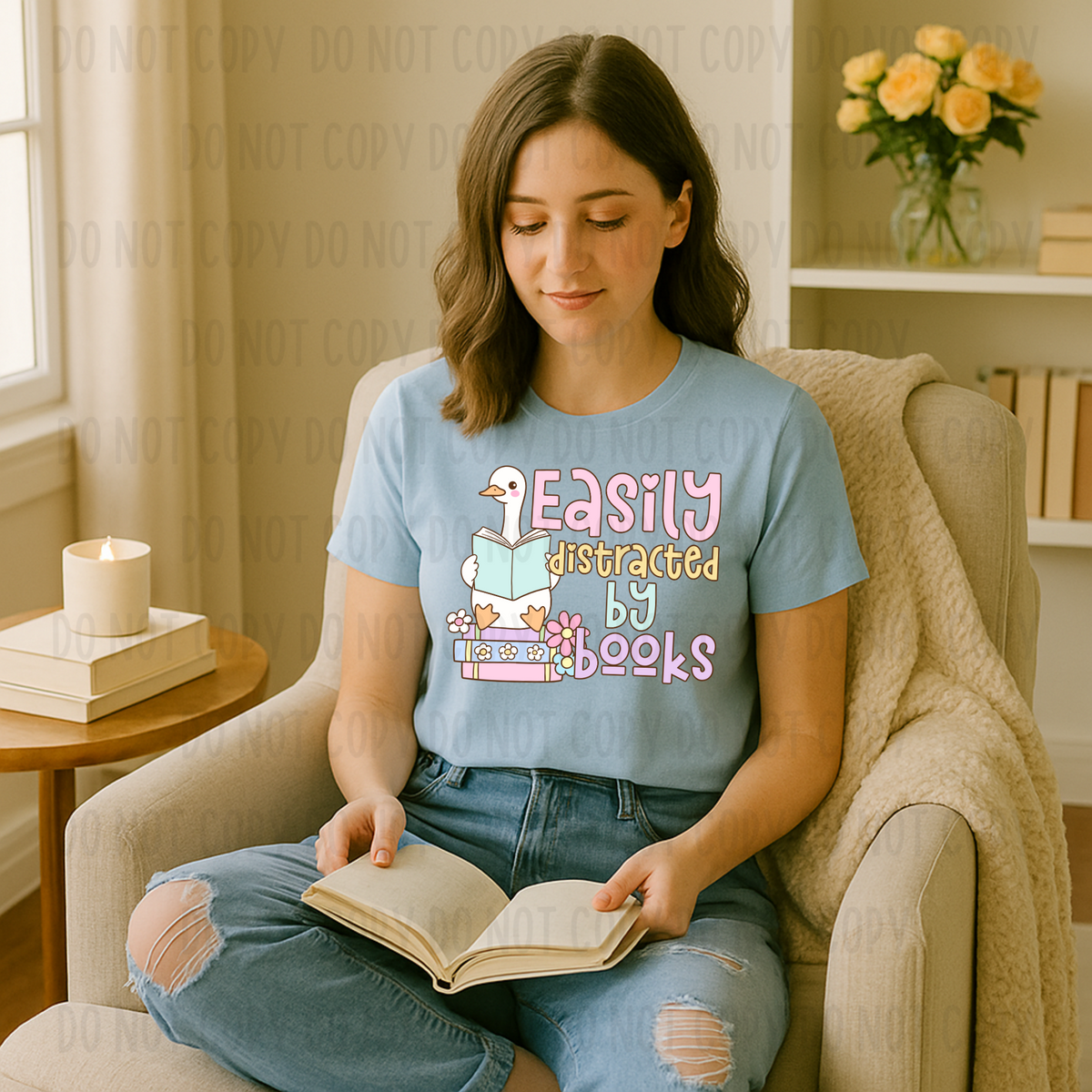 Easily distracted by books Goose (Canvista) DTF transfer